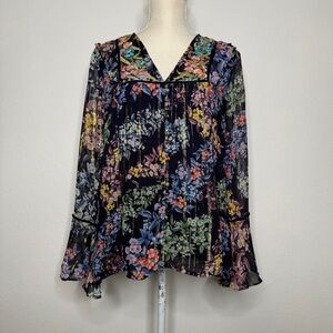 Vineet Bahl Anthropologie Vivienne Floral Metallic Embroidered Blouse Size M